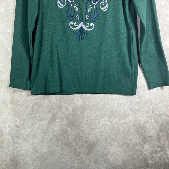 Soft Surroundings Shirt Womens Medium Green‎ Waffle Knit Zip Long Sleeve Artsy - Picture 3 of 9